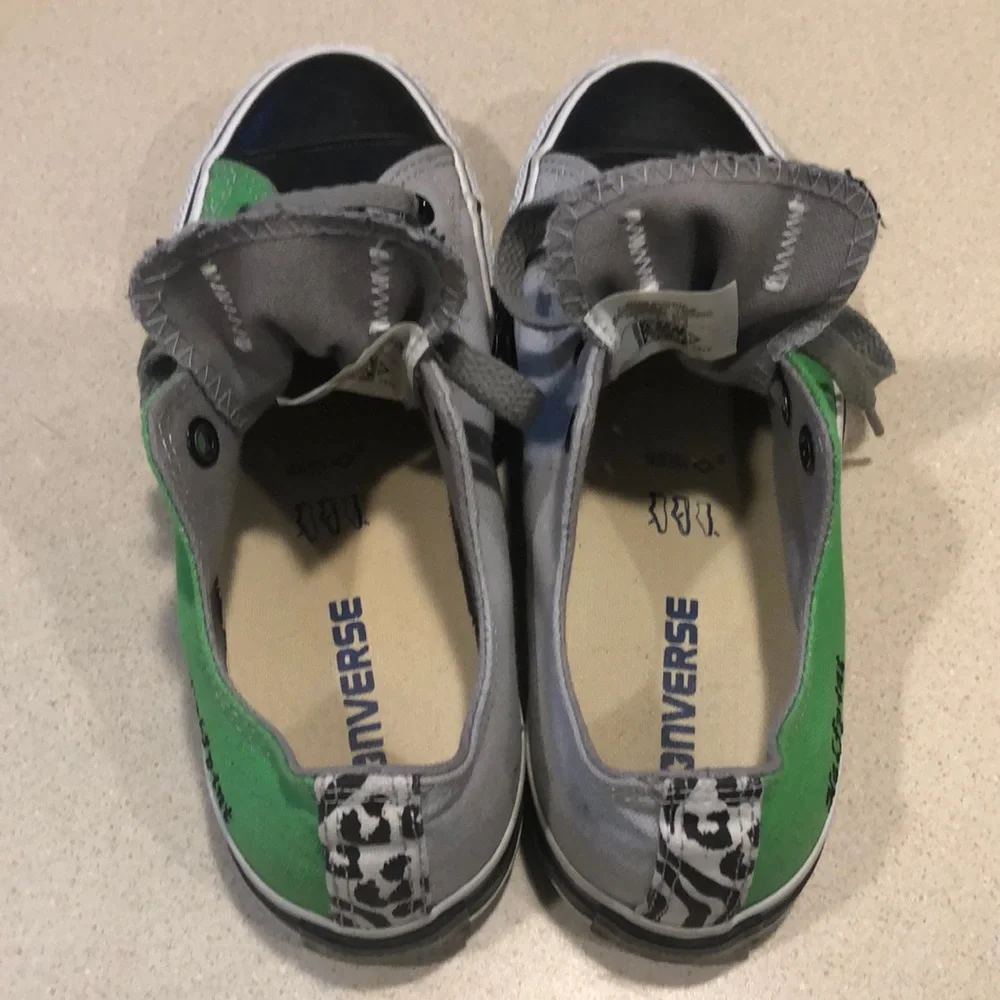 CONVERSE ALLSTAR CUSTOM MADE LOW TOP SNEAKERS GREEN GRAY BLK WHITE ZEBRA SIZE 7 - Picture 4 of 11